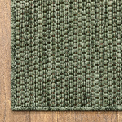 Leif Nordic Geometric Pattern Indoor Outdoor Green Flatweave Rug