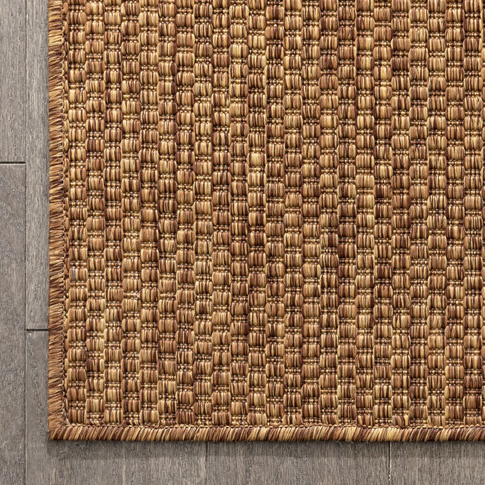 Leif Nordic Geometric Indoor Outdoor Coffee Flatweave 5'3" x 7'3" Rug