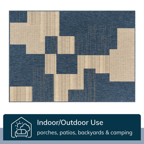 Thor Geometric Indoor Outdoor Blue Flatweave Rug