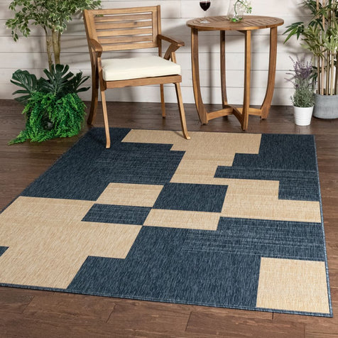 Thor Geometric Indoor Outdoor Blue Flatweave Rug