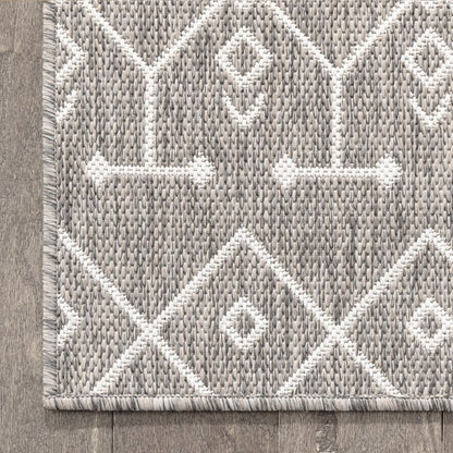 Nord Moroccan Tribal Indoor Outdoor Light Grey Flatweave Rug