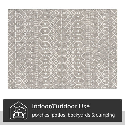 Nord Moroccan Tribal Indoor Outdoor Light Grey Flatweave Rug