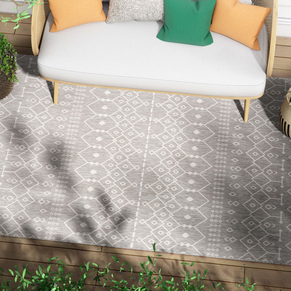 Nord Moroccan Tribal Indoor Outdoor Light Grey Flatweave Rug