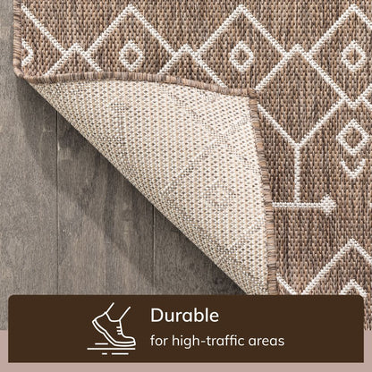 Nord Moroccan Tribal Indoor Outdoor Taupe Flatweave Rug