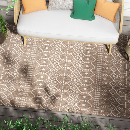 Nord Moroccan Tribal Indoor Outdoor Taupe Flatweave Rug