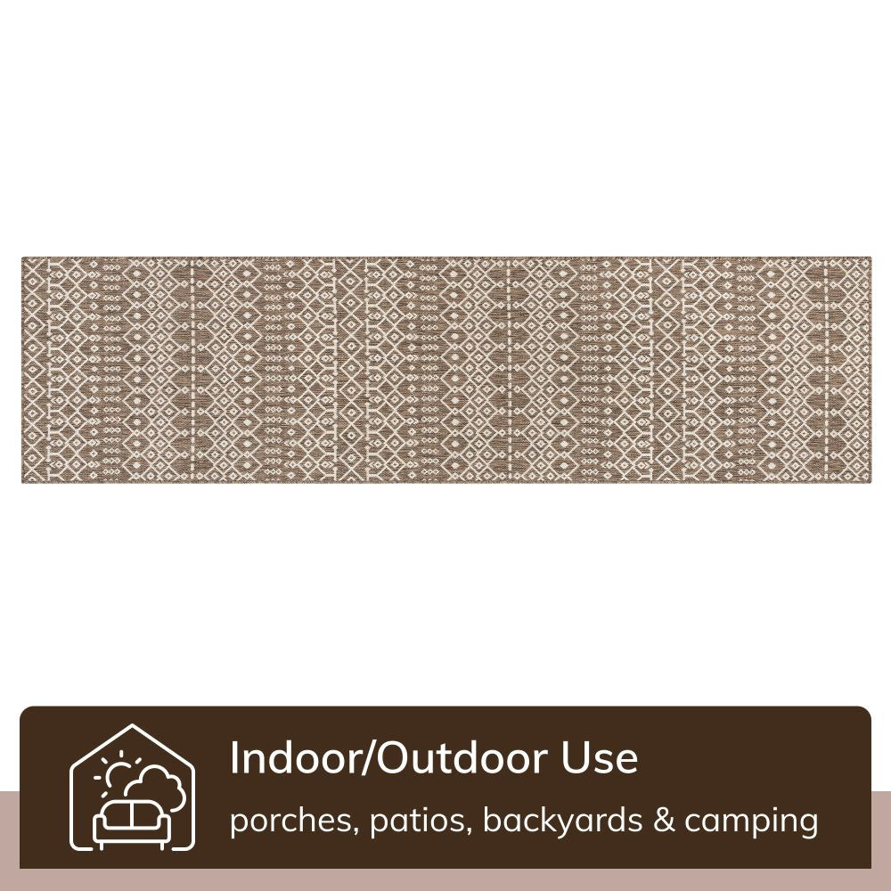 Nord Moroccan Tribal Indoor Outdoor Taupe Flatweave Rug