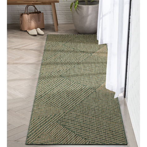 Linden Modern Stripes Indoor/Outdoor Green Flat-Weave Rug