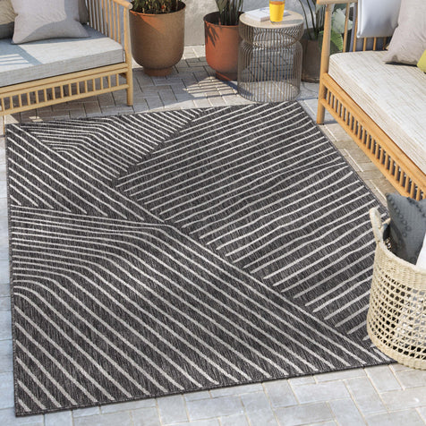Linden Modern Stripes Indoor/Outdoor Grey Flat-Weave Rug