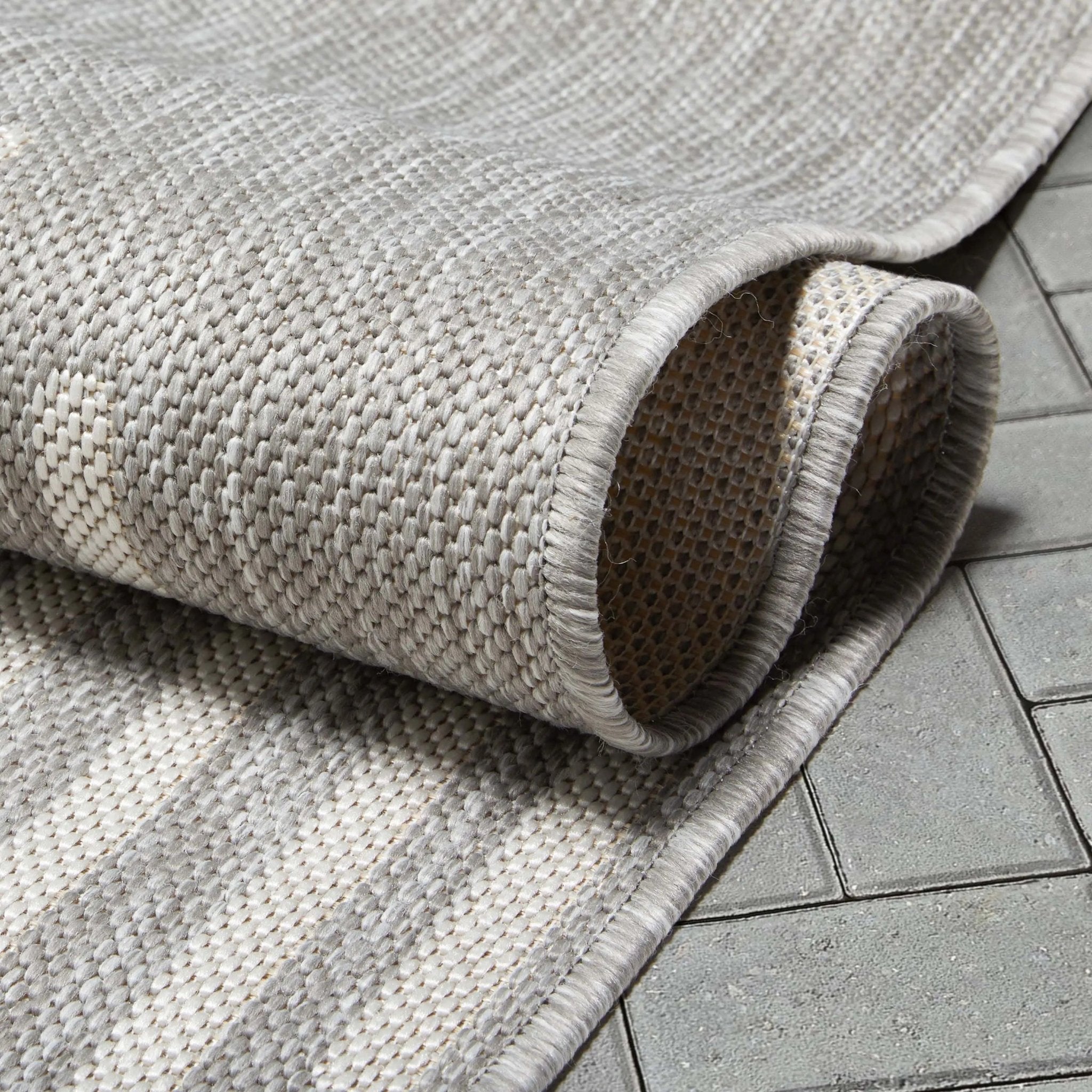 Alder Modern Stripes Indoor/Outdoor Ivory Grey Flat-Weave Rug Well Woven