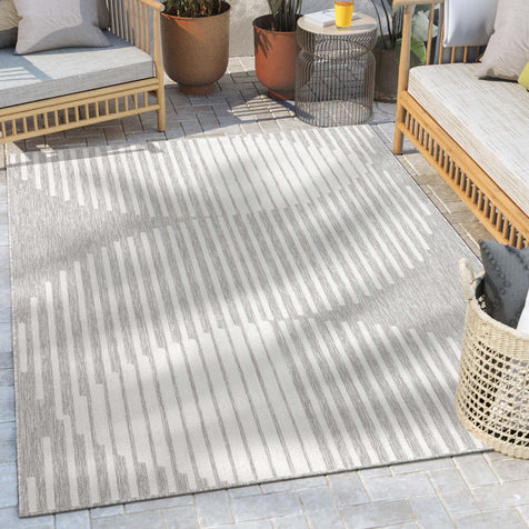 Alder Modern Stripes Indoor/Outdoor Ivory Grey Flat-Weave Rug