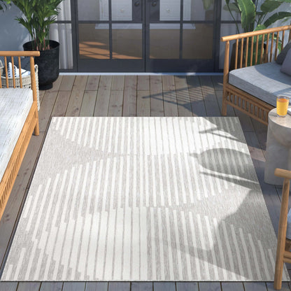 Alder Modern Stripes Indoor/Outdoor Ivory Grey Flat-Weave Rug Well Woven