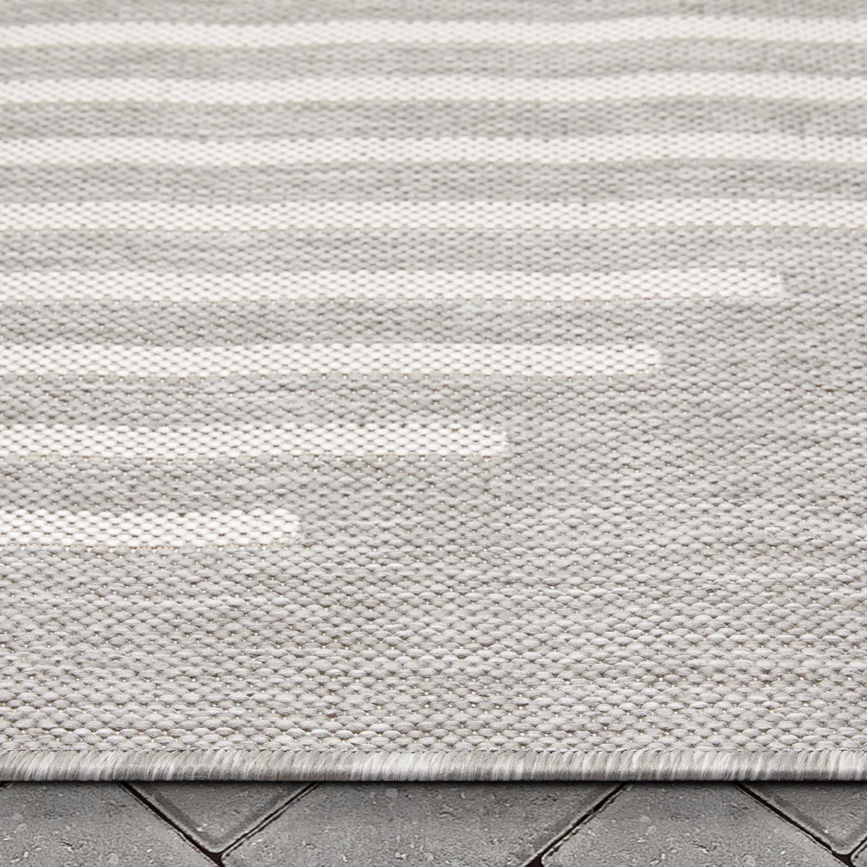 Alder Modern Stripes Indoor/Outdoor Ivory Grey Flat-Weave Rug Well Woven