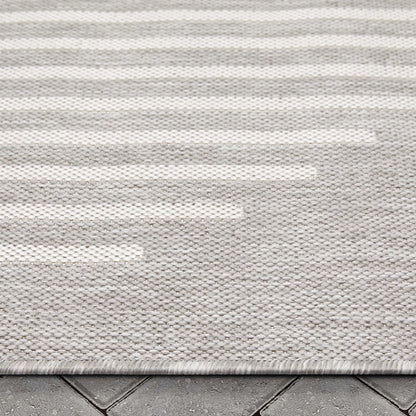 Alder Modern Stripes Indoor/Outdoor Ivory Grey Flat-Weave Rug Well Woven