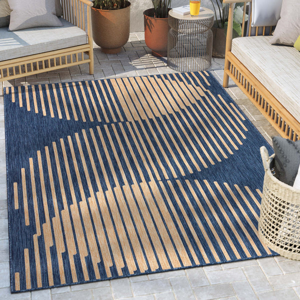 Alder Modern Stripes Indoor/Outdoor Blue Flat-Weave Rug