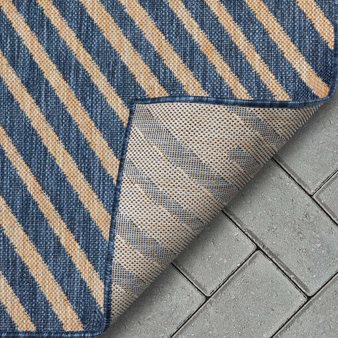 Kesia Modern Stripes Indoor/Outdoor Blue Flat-Weave Rug
