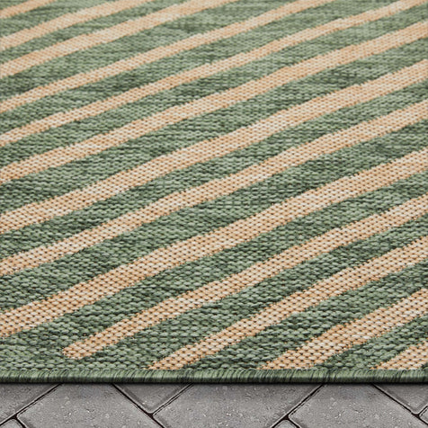 Kesia Modern Stripes Indoor/Outdoor Green Flat-Weave Rug