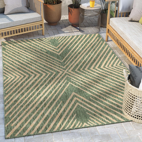 Kesia Modern Stripes Indoor/Outdoor Green Flat-Weave Rug