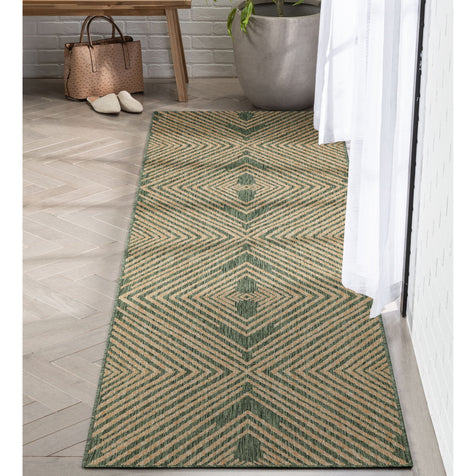 Kesia Modern Stripes Indoor/Outdoor Green Flat-Weave Rug