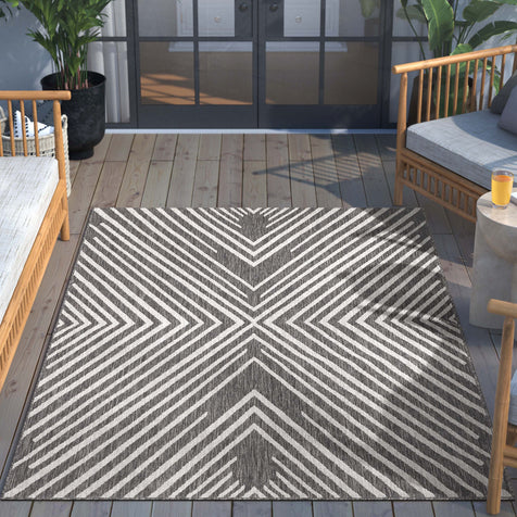 Kesia Modern Stripes Indoor/Outdoor Grey Flat-Weave Rug