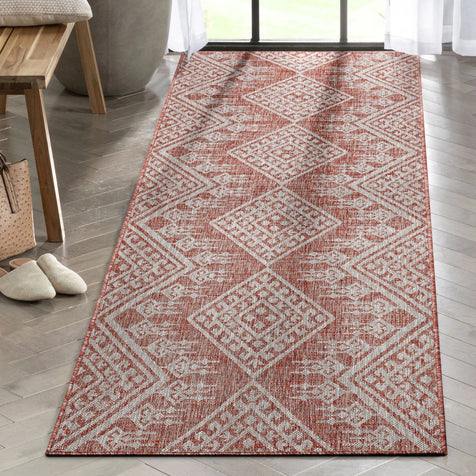 Cascade Tribal Diamond Pattern Indoor/Outdoor Red Flat-Weave Rug