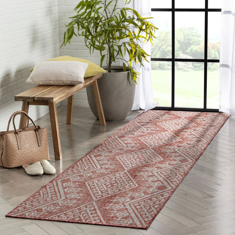 Cascade Tribal Diamond Pattern Indoor/Outdoor Red Flat-Weave Rug