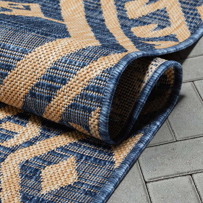 Cascade Tribal Diamond Pattern Indoor/Outdoor Blue Flat-Weave Rug