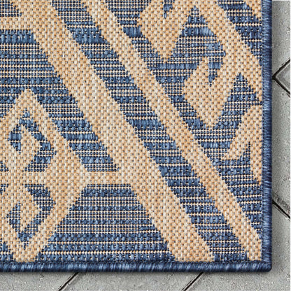 Cascade Tribal Diamond Pattern Indoor/Outdoor Blue Flat-Weave Rug