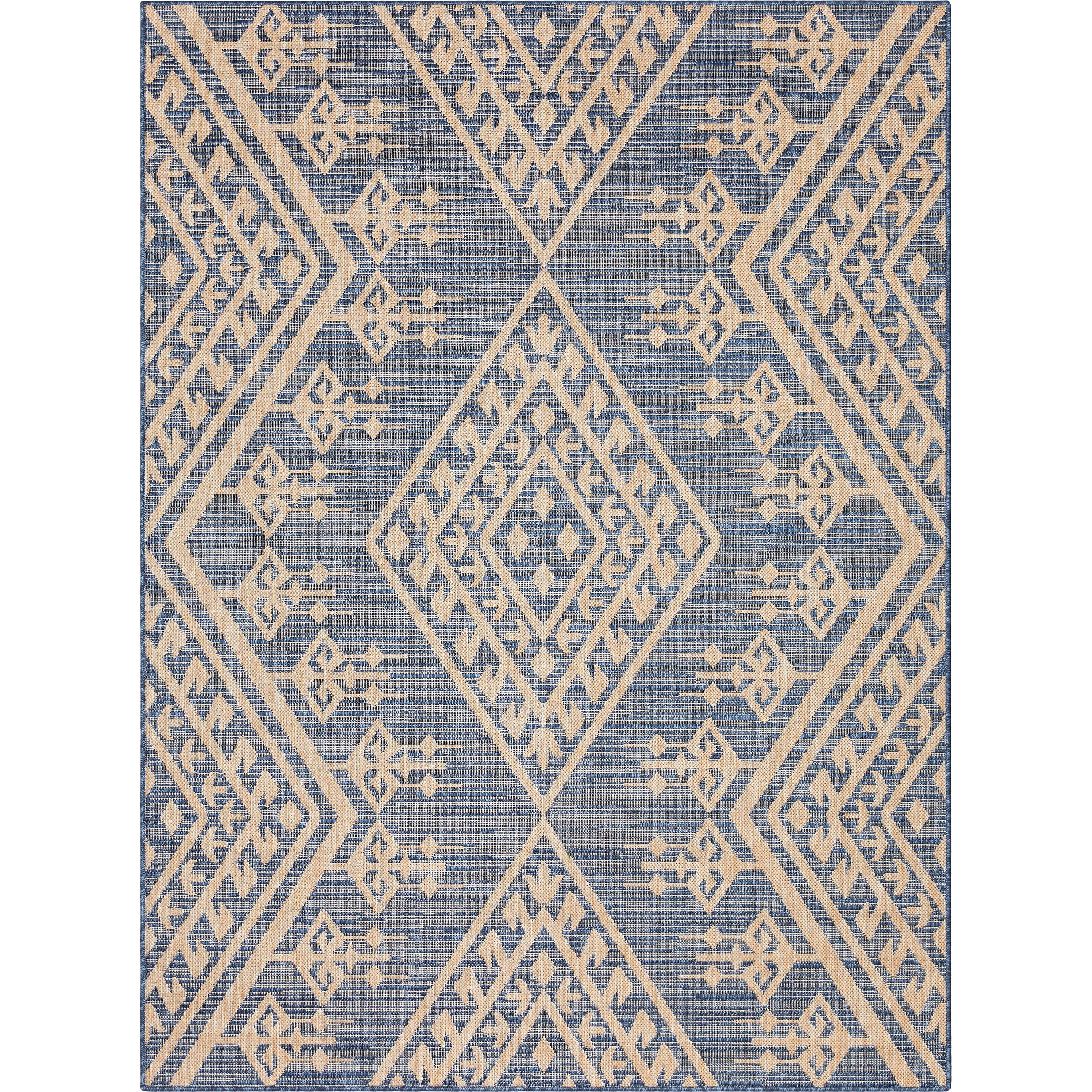 Cascade Tribal Diamond Pattern Indoor/Outdoor Blue Flat-Weave Rug