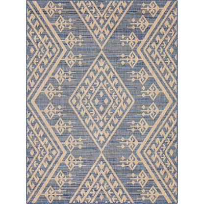 Cascade Tribal Diamond Pattern Indoor/Outdoor Blue Flat-Weave Rug