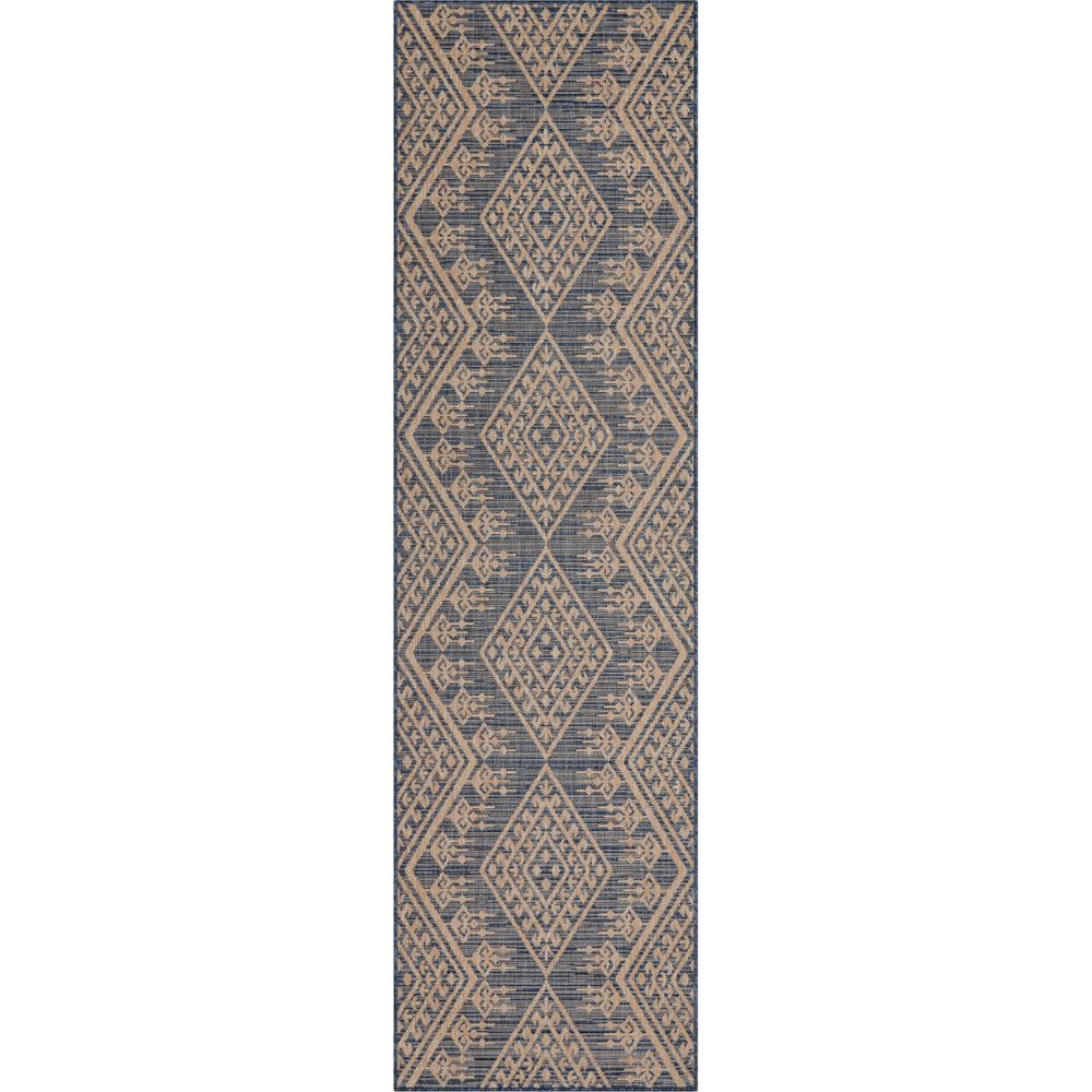 Cascade Tribal Diamond Pattern Indoor/Outdoor Blue Flat-Weave Rug