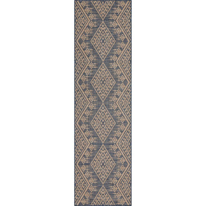 Cascade Tribal Diamond Pattern Indoor/Outdoor Blue Flat-Weave Rug