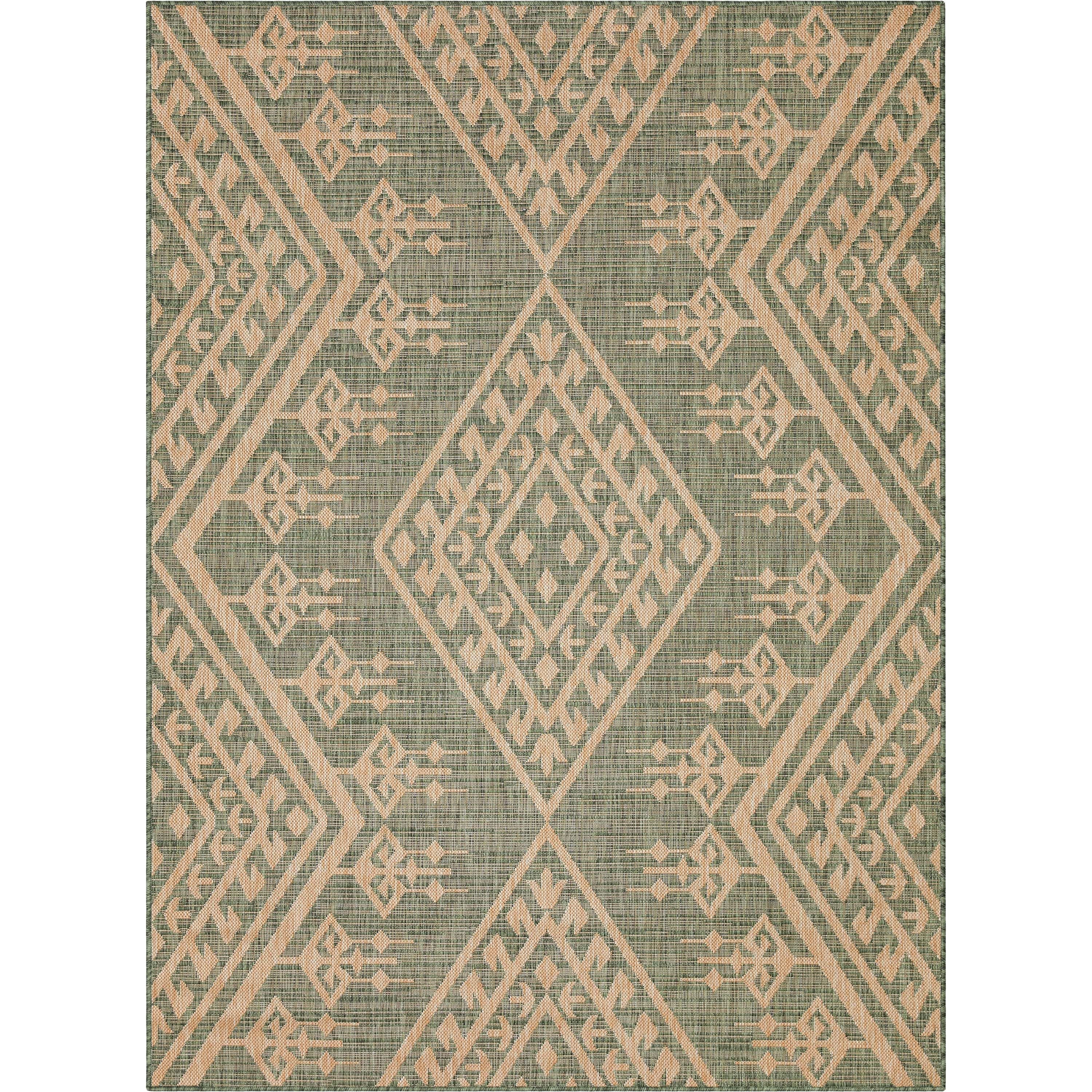 Cascade Tribal Diamond Pattern Indoor/Outdoor Green Flat-Weave Rug