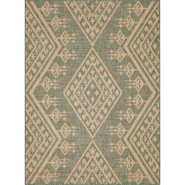 Cascade Tribal Diamond Pattern Indoor/Outdoor Green Flat-Weave Rug