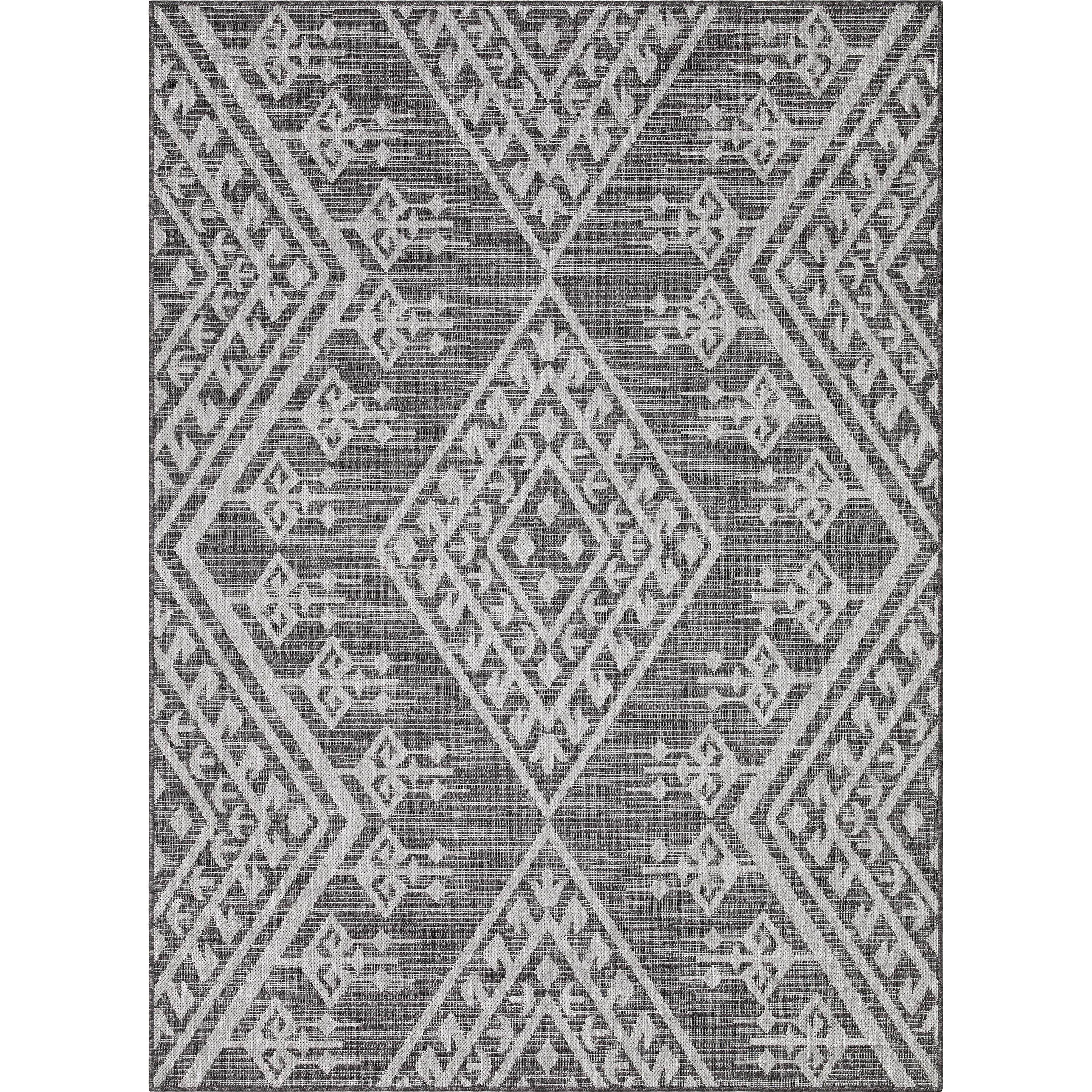 Cascade Tribal Diamond Pattern Indoor/Outdoor Grey Flat-Weave Rug