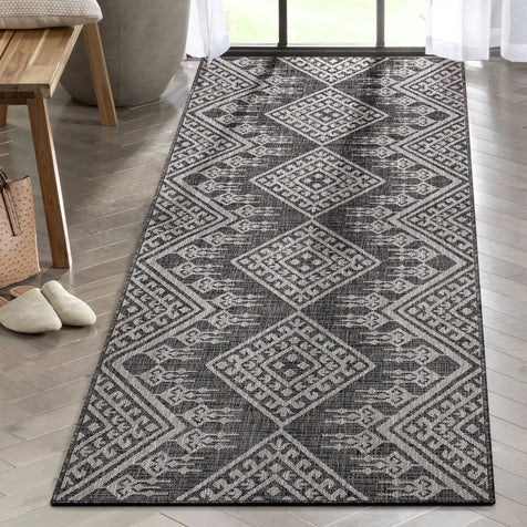 Cascade Tribal Diamond Pattern Indoor/Outdoor Grey Flat-Weave Rug