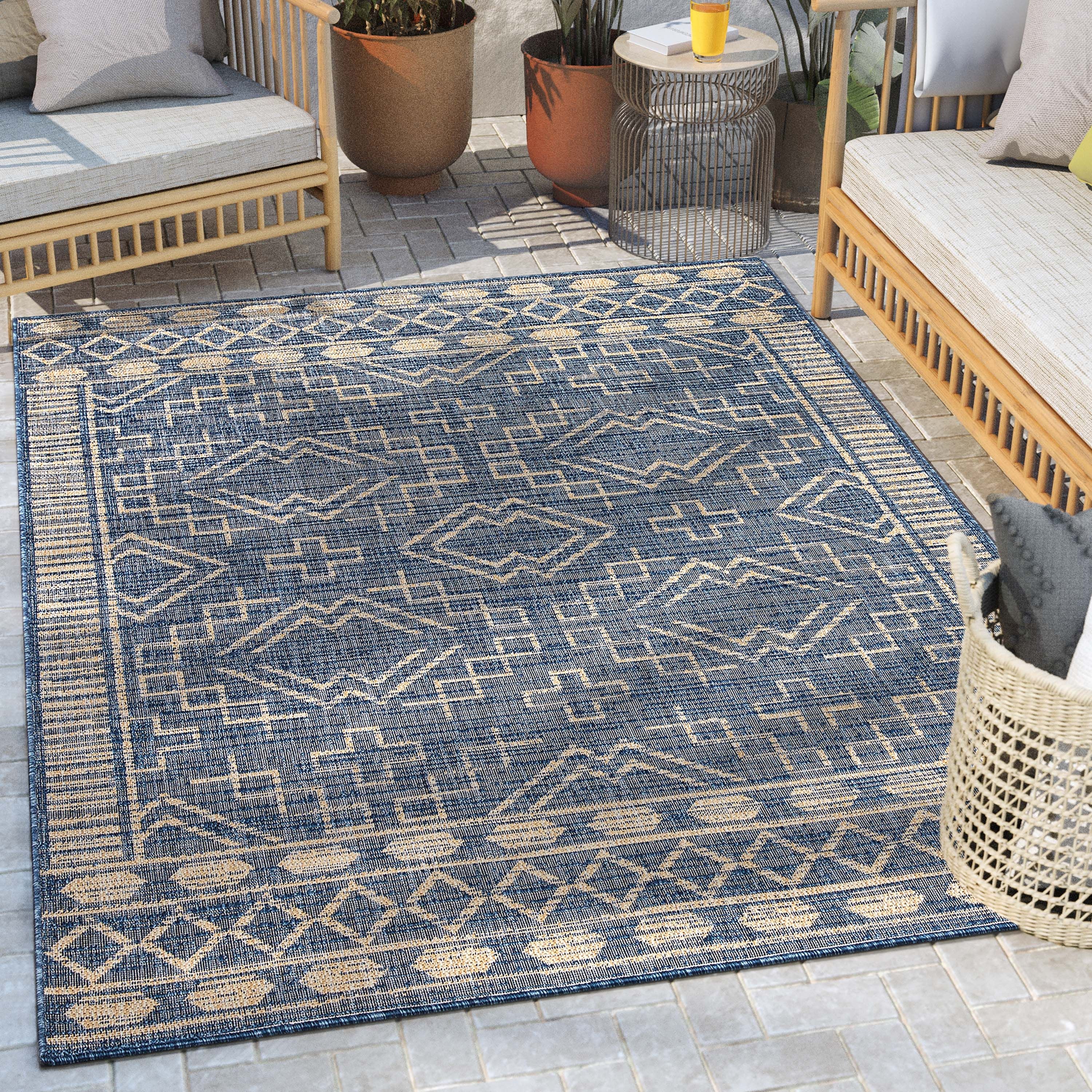 Quay Tribal Indoor/Outdoor Blue Flat-Weave 5'3