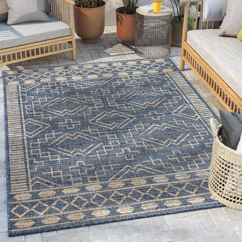 Quay Tribal Indoor/Outdoor Blue Flat-Weave 5'3" x 7'3" Rug