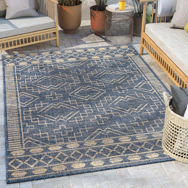 Quay Tribal Indoor/Outdoor Blue Flat-Weave 5'3" x 7'3" Rug