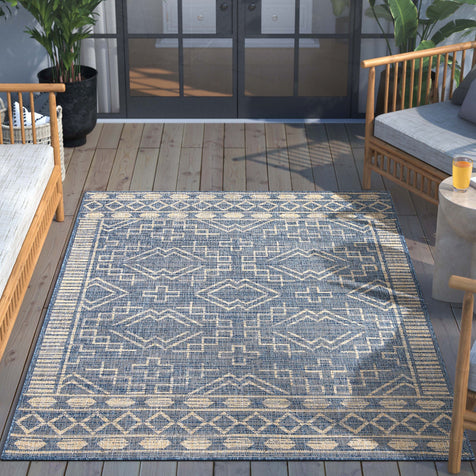 Quay Tribal Indoor/Outdoor Blue Flat-Weave Rug