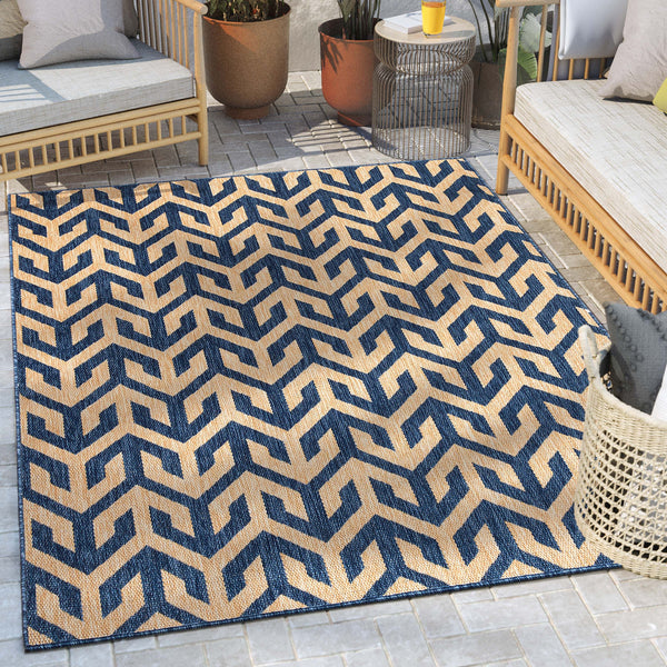 Atlantis Modern Stripes Indoor/Outdoor Blue Flat-Weave Rug