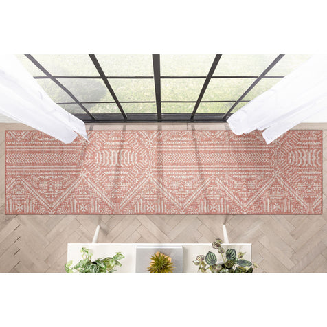 Khalo Tribal Indoor/Outdoor Coral Flat-Weave Rug