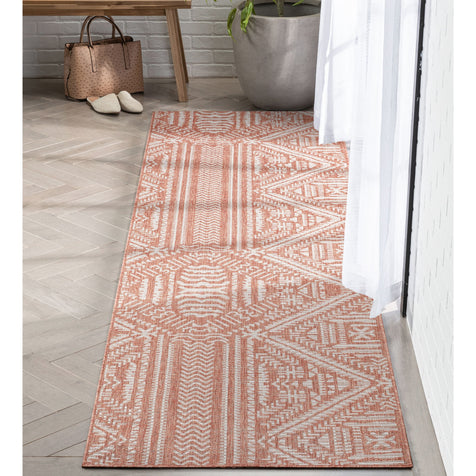 Khalo Tribal Indoor/Outdoor Coral Flat-Weave Rug