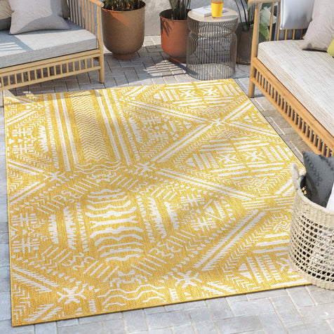 Khalo Tribal Indoor/Outdoor Yellow Flat-Weave Rug