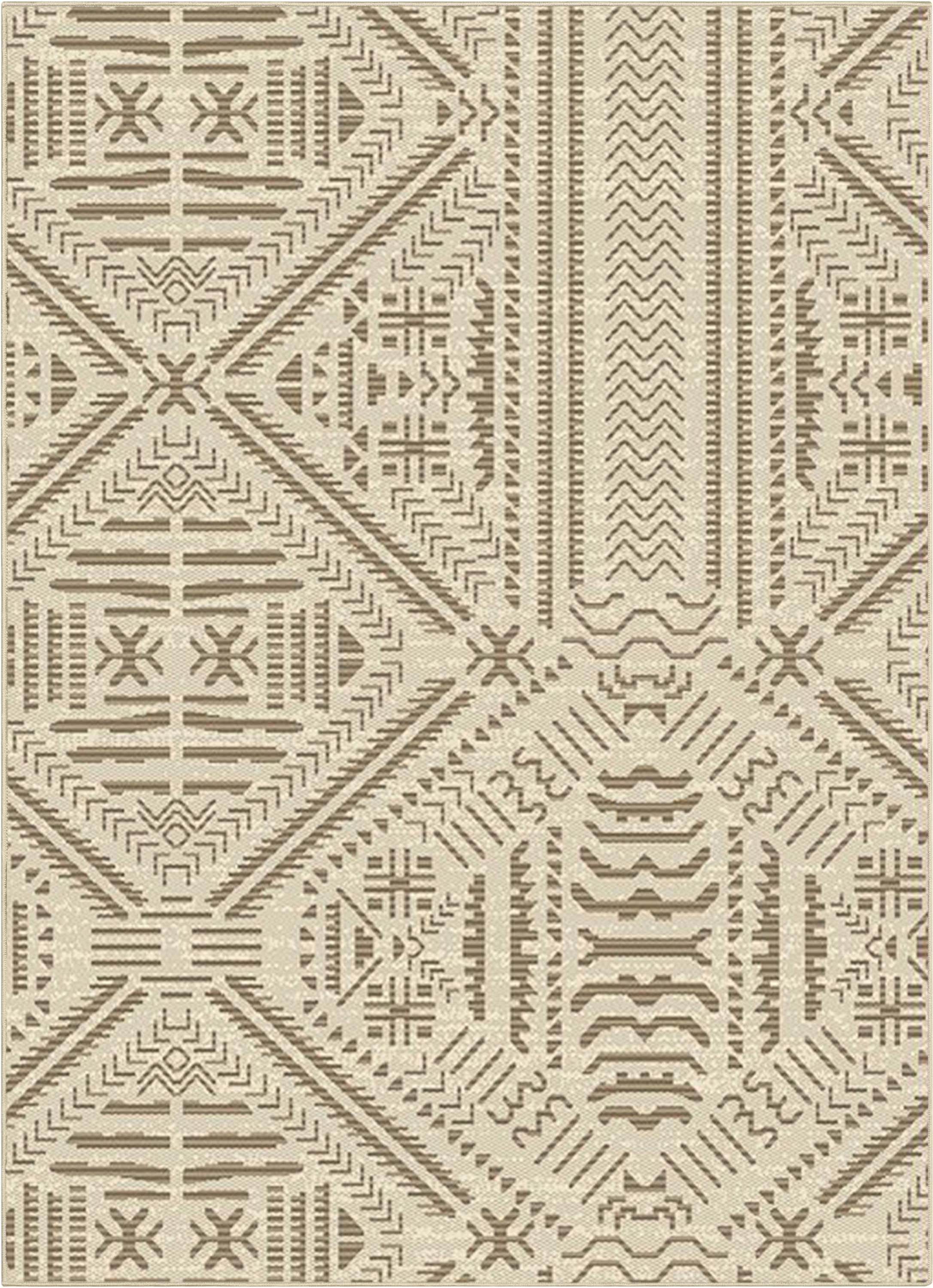 Khalo Tribal Indoor/Outdoor Beige Flat-Weave 5'3" x 7'3" Rug