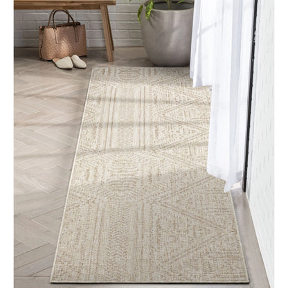 Khalo Tribal Indoor/Outdoor Beige Flat-Weave 5'3" x 7'3" Rug Well Woven