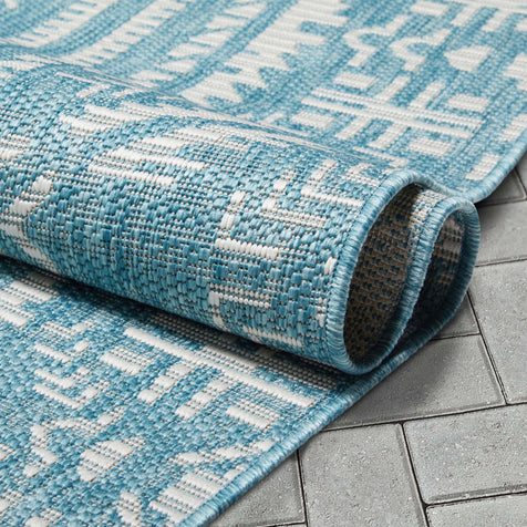 Khalo Tribal Indoor/Outdoor Teal Blue Flat-Weave Rug