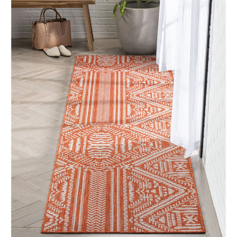 Khalo Tribal Indoor/Outdoor Orange Flat-Weave Rug