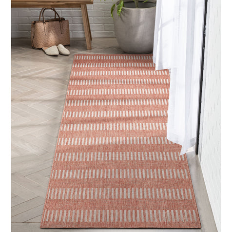 Stria Modern Stripes Indoor/Outdoor Coral Flat-Weave Rug