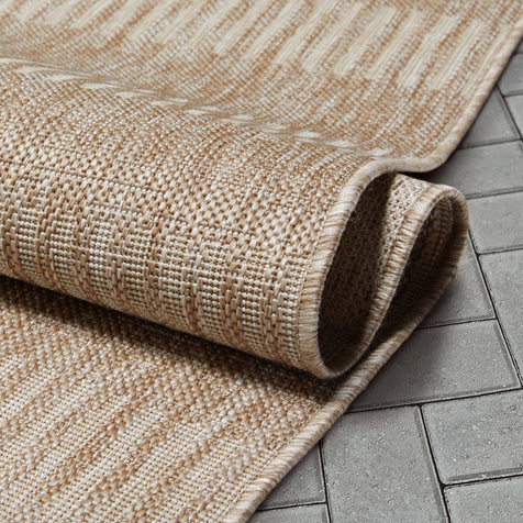 Stria Modern Stripes Indoor/Outdoor Beige Flat-Weave Rug