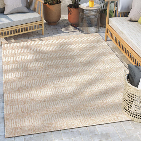 Stria Modern Stripes Indoor/Outdoor Beige Flat-Weave Rug